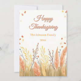 Cartão De Festividades Watercolor Pampas Grass & Rustic Boho Thanksgiving