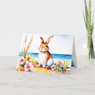 Cartão De Festividades Watercolor Páscoa Bunny Beach