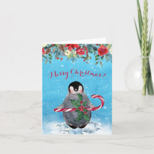 Cartão De Festividades Watercolor Penguin Felry Christmas