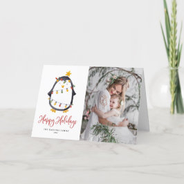 Cartão De Festividades Watercolor Penguin Snowglobe Foto de Natal
