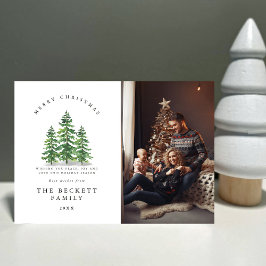 Cartão De Festividades Watercolor Pine Tree Forest Photo