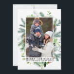 Cartão De Festividades Watercolor Pines Frame Felry Foto de Natal<br><div class="desc">Moldura verde de pinheiro verde e pinheiro branco moderno Elegante Foto de Natal Feliz</div>