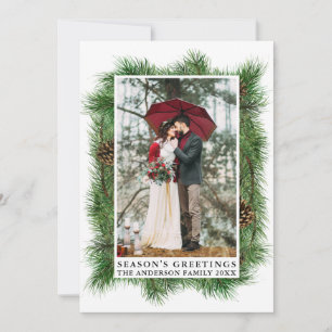 Cartão De Festividades Watercolor Pines Frame Foto de Saudações da Esta