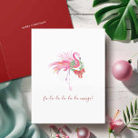 Cartão De Festividades Watercolor Pink Flamingo Florida Beach Natal<br><div class="desc">Celebrar o Natal em julho de 2025 com talento tropical! Este cartão de feriado festivo da praia apresenta uma réplica do meu trabalho de arte flamingo original cor-de-água rosa—vestida com uma coroa e arco vibrantes, todos colocados contra um fundo branco nítido. A frase brincalhona "FA LA LA LA LA, LA...</div>