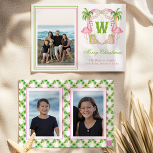 Cartão De Festividades Watercolor Pink Flamingo Monographic Foto De Crest