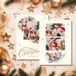 Cartão De Festividades Watercolor Pink Poinsettia Feliz Foto De Natal<br><div class="desc">Capture a essência da elegância de feriado com o Cartão de Férias de Natal Elegante Dourado Glitter 3. Esta carta requintada combina sofisticação do eterno com encanto festivo, oferecendo uma bela maneira de compartilhar sua alegria e desejos calorosos com entes queridos. Com um design de relâmpago dourado, este cartão de...</div>