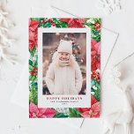 Cartão De Festividades Watercolor Poinsettia e Holly Photo Christmas<br><div class="desc">Celebre a magia da época com nosso cartão de Natal fotográfico personalizável, com poinsettia vermelha e salgados. Este cartão botânico combina as poinsettias pintadas à mão com o charme festivo de bagas de inverno e colas, criando um design vibrante para seus cartões de natal. Perfeito para famílias, amigos e clientes...</div>