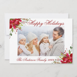 Cartão De Festividades Watercolor Poinsettia Feriados Felizes Florais Fot