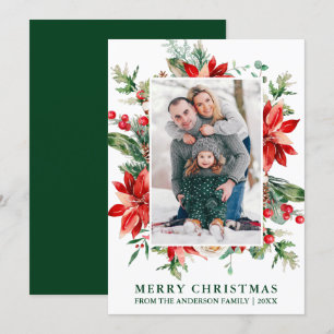 Cartão De Festividades Watercolor Poinsettia Foto Floral de Natal Verde