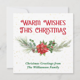 Cartão De Festividades Watercolor Poinsettia Holly Bouquet Christmas