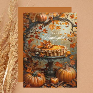 Cartão De Festividades Watercolor Pumpkin Pie Autumn Deixa Ação de Graças
