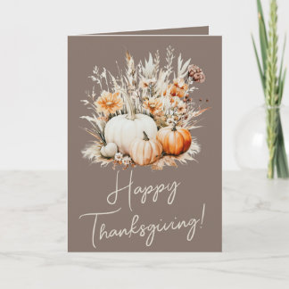 Cartão De Festividades Watercolor Pumpkins Grass Seco Feliz Ação de Graça