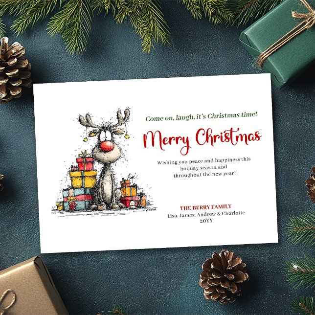 Cartão De Festividades Watercolor quirky reindeer holiday greeting card (Watercolor quirky reindeer holiday greeting card

)