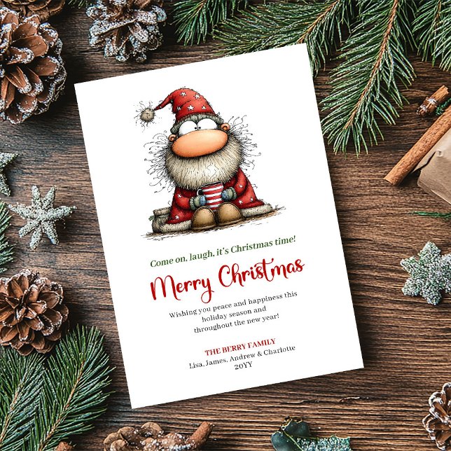 Cartão De Festividades Watercolor Quirky Santa Playful Christmas Greeting (Watercolor Quirky Santa Playful Christmas Greeting)