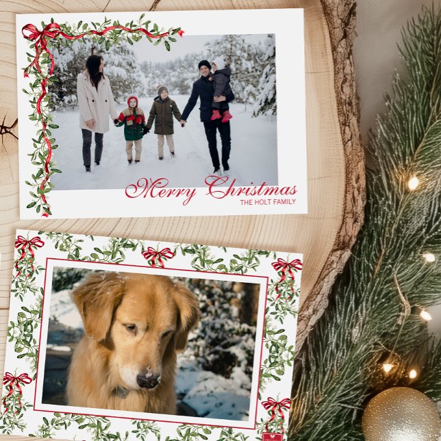 Cartão De Festividades Watercolor Red Arco Mistletoe Garland Foto (Criador carregado)