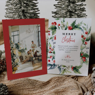 Cartão De Festividades Watercolor Red Berries Foto de Natal