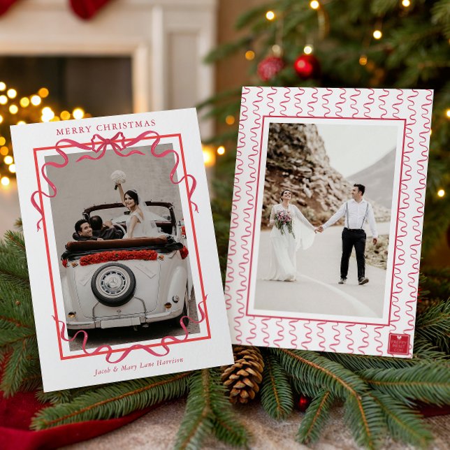 Cartão De Festividades Watercolor Red Bow Photo (Criador carregado)