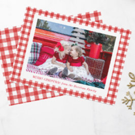 Cartão De Festividades Watercolor Red Gingham Foto Natal