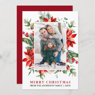 Cartão De Festividades Watercolor Red Poinsettia Foto Floral Natal