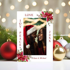 Cartão De Festividades Watercolor Red Poinsettia JOY PEACE LOVE | FOTO