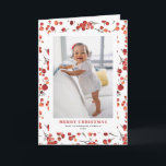 Cartão De Festividades Watercolor Red Winterberry Foto Feliz Natal<br><div class="desc">Feliz Natal! Envie cartões de natal quentes para sua família e amigos com este cartão de Natal personalizável. Ele apresenta um padrão de aquarela de winterberry vermelha. Personalize este cartão fotográfico de Natal adicionando os seus detalhes. Este cartão de Natal para pinguins está disponível numa variedade de estoques de cartão....</div>