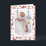 Cartão De Festividades Watercolor Red Winterberry Foto Feliz Natal<br><div class="desc">Feliz Natal! Envie cartões de natal quentes para sua família e amigos com este cartão de Natal personalizável. Ele apresenta um padrão de aquarela de winterberry vermelha. Personalize este cartão fotográfico de Natal adicionando os seus detalhes. Este cartão de Natal para pinguins está disponível numa variedade de estoques de cartão....</div>