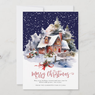 Cartão De Festividades Watercolor Rustic Winter 3 Photo Felry Christmas