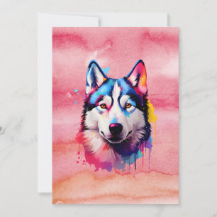 Cartão De Festividades Watercolor Siberian Husky Colorir Art