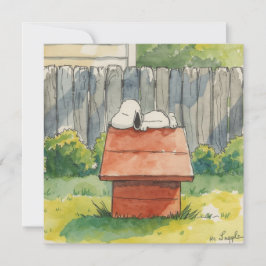 Cartão De Festividades Watercolor Sleeping Dog on Red Doghouse Art