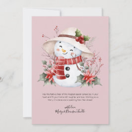 Cartão De Festividades Watercolor Snow Man com Holly