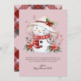 Cartão De Festividades Watercolor Snow Man com Holly