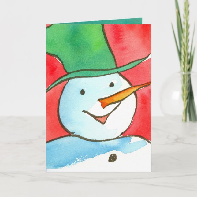 Cartão De Festividades Watercolor Snowman Feliz Natal (Frente)
