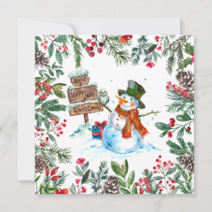 Cartão De Festividades Watercolor Snowman Feliz Natal