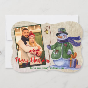 Cartão De Festividades Watercolor Snowman Foto de Corte de Rico de Natal