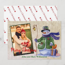 Cartão De Festividades Watercolor Snowman Foto Natal