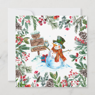 Cartão De Festividades Watercolor Snowman Merry Christmas 
