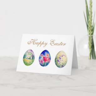 Cartão De Festividades Watercolor Spring Flowers Easter Egg Greeting Card