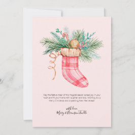 Cartão De Festividades Watercolor Stoking Greenery Hol de Natal com reche