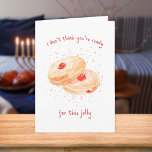 Cartão De Festividades Watercolor Sufganiyot Jelly Rosquinha Funny Hanukk<br><div class="desc">Procurando um cartão de Chanucá tão único quanto suas comemorações? Este design é um banquete para os olhos e o espírito! Apresentando rosquinhas de geleia pintadas manualmente e a frase espirituosa "Eu não acho que você está pronto para esta geleia", é a mistura perfeita de humor e charme. O fundo...</div>