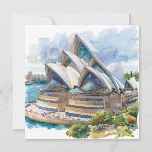 Cartão De Festividades Watercolor Sydney Opera House Aussie