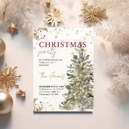 Cartão De Festividades Watercolor Tree and Golden Details Elegant