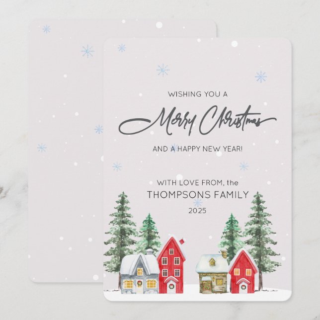 Cartão De Festividades Watercolor Village Holiday Christmas Card (Frente/Verso)