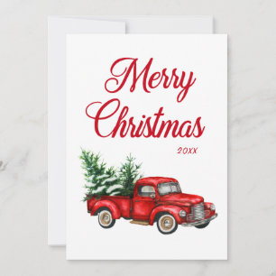 Cartão De Festividades Watercolor Vintage Red Truck Feliz Ano de Natal