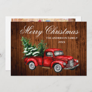 Cartão De Festividades Watercolor Vintage Red Truck Foto de Natal