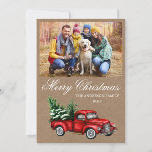 Cartão De Festividades Watercolor Vintage Red Truck Foto Kraft Natal
