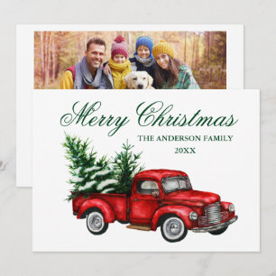 Cartão De Festividades Watercolor Vintage Red Truck Foto no Natal