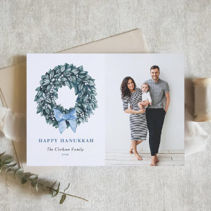 Cartão De Festividades Watercolor White Berry Wreath Happy Hanukkah Foto 