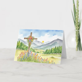 Cartão De Festividades Watercolor Wildflower Mountain Cross 4 Easter