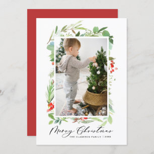 Cartão De Festividades Watercolor Winter Berry Greenery Foto Natal