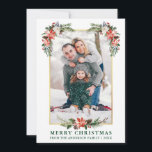Cartão De Festividades Watercolor Winter Floral Dourado Frame Photo<br><div class="desc">A Elegante Watercolor Winter Floral Photo Merry Christmas Card inclui belas poinsettias vermelhas com aquarela,  verde botânico,  folhagem de inverno,  bagas ocas,  rosas brancas,  algodão,  pinheiros e bagas azuis. Dourado quadro. Texto Verde.</div>